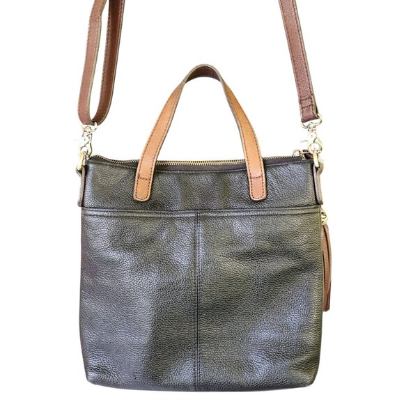 Brighton Kensington London Groove Medallion Crossbody Bag Black & Brown Leather - Picture 4 of 14